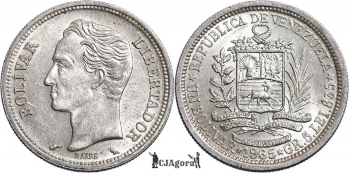 1965, 1 bol&iacute;vare - Venezuela