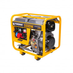 Generator de curent pe motorina 5,5 kW, pornire la cheie, 2 in 1, monofazic si trifazic, motor in 4 timpi 10CP, stabilizator de tensiune AVR, Powermat