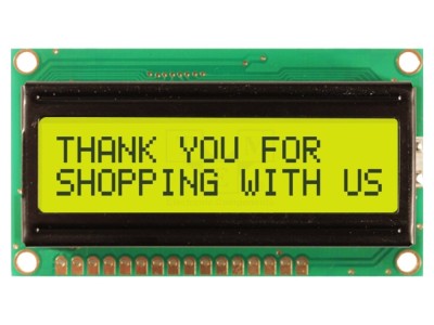 Afișaj LCD alfanumeric 16x2 galben-verde LED foto