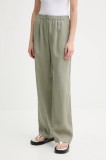 Samsoe Samsoe pantaloni din in SATOVE culoarea verde, drept, high waist, F25100016