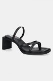 Tommy Jeans șlapi de piele THE SOHO SANDAL femei, culoarea negru, cu toc drept, EN0EN02781