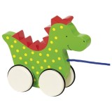 Jucarie de tras Goki Dragonul Saro din lemn, 15.4 cm, pentru copii +1 an. Jucarie gradina, stimuleaza coordonarea si echilibrul