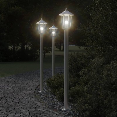 vidaXL Lămpi exterioare de podea 3 buc argintiu 120 cm oțel inoxidabil foto