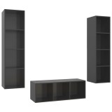 Cumpara ieftin Set de dulapuri TV, 3 piese, gri extralucios, lemn prelucrat