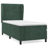 Cumpara ieftin Pat box spring cu saltea, verde inchis, 90x200 cm, catifea
