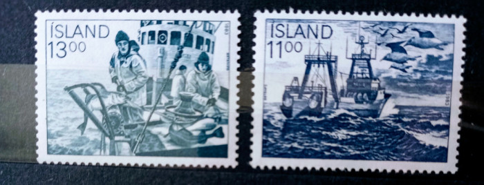 Islanda 1983, pescuit, bărci de pescuit, pești fauna serie 2v neștampilata
