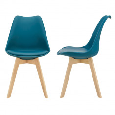 Set 2 bucati scaune design Tori, 81 x 49 x 57cm, imitatie piele, lemn de fag, turcoaz foto