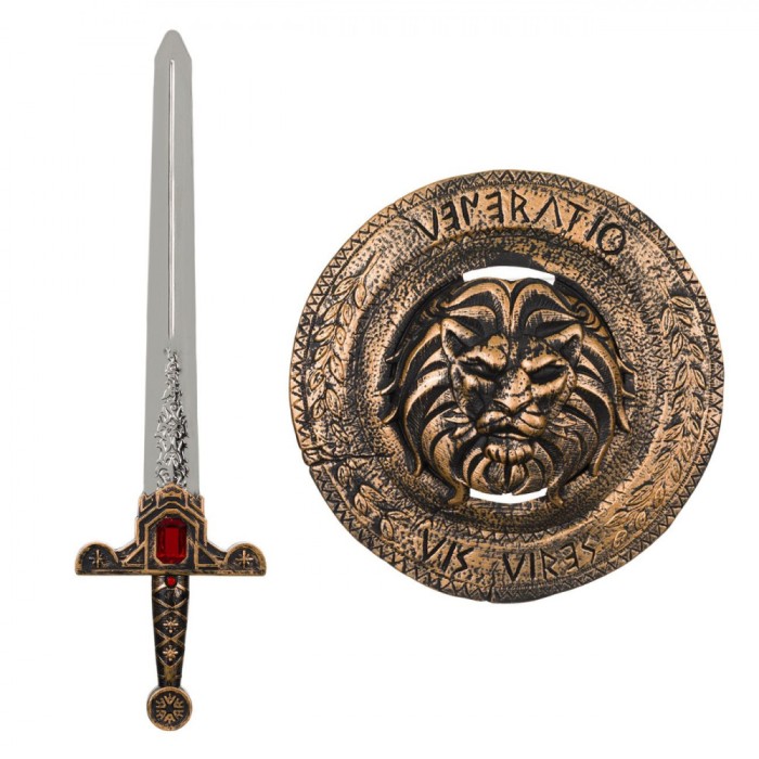 Set Arme Cavaleri, Scut și Sabie cu Sunet, Bronz, 2 Bucăți