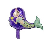 Balon din folie metalizata, flippy, mini figurine, model sirena cu par mov, tematica aniversare, 39x37 cm, ambalaj individual, pai inclus, umflare cu