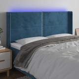 vidaXL Tăblie de pat cu LED, albastru &icirc;nchis, 183x16x118/128cm catifea