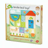 Puzzle educativ din lemn, Tender Leaf Toys, ilustratii din gradina, 17 piese