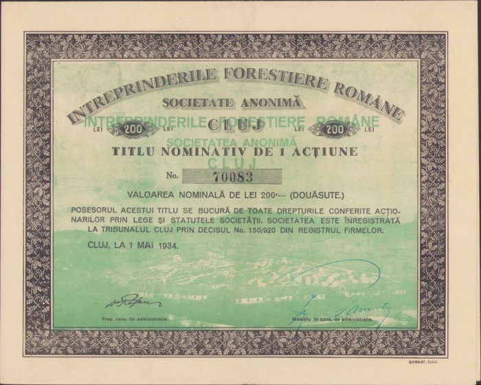 HST 260S Acțiune &Icirc;ntreprinderile Forestiere Rom&acirc;ne Cluj 1934