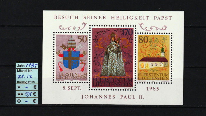Timbre Liechtenstein, 1985 | Istorie, Religie, Vatican | Bloc / Minisheet MNH