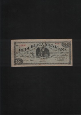 Rar! Mexic 50 centavos 1914 Division del bravo Monterrey seria53136 foto