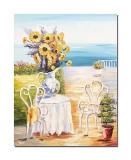 Tablou floarea soarelui pictat manual, O zi minunata la malul marii, 80x60cm ulei in cutit efect 3D, Valentin Pop