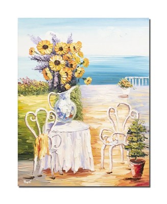 Tablou floarea soarelui pictat manual, O zi minunata la malul marii, 80x60cm ulei in cutit efect 3D, Valentin Pop foto