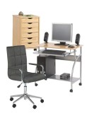 Set mobilier birou copii HM B6, MDF, metalic, spatii depozitare, cu scaun HM Gonzo 3 gri inchis, stofa, 90 kg si dulapior rulant HM Nils, cu roti, lem