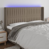 vidaXL Tăblie de pat cu LED, gri taupe, 163x16x118/128 cm, textil 3124296