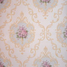 Tapet clasic, floral, baroc, alb, roz, auriu, dormitor, AW15-2