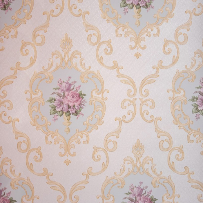 Tapet clasic, floral, baroc, alb, roz, auriu, dormitor, AW15-2
