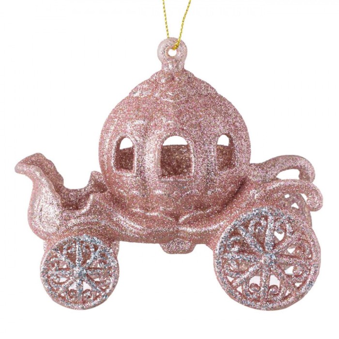 Ornament Brad Craciun, Caleasca, Glitter Roz, 11x6x11cm