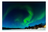 Tablou Canvas, "Aurora boreală dans&acirc;nd pe cerul nordic", Aurore, Lumină, Cer, Noapte, Minune, Verde, Șerpuire, Stele, Frig, &Icirc;nc&acirc;ntare, 39 x 26 cm, CMC