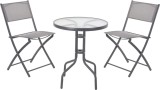 Set mobilier bistro pliabil cu masa rotunda si 2 scaune , sticla securizata si metal, gri