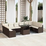 vidaXL Set de canapele pentru grădină cu pernă 11 pcs Maro Rattan poli
