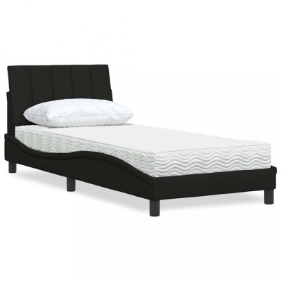 vidaXL Pat cu saltea, Hanko, negru, 90x190 cm, textil 3310498 foto