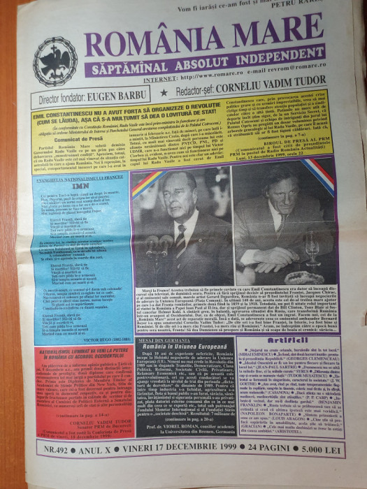ziarul romania mare 17 decembrie 1999- romania in uniunea europeana