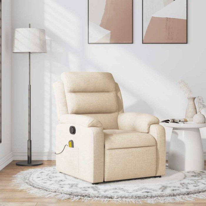 vidaXL Fotoliu rabatabil de masaj, crem, material textil