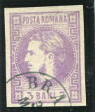 1870 , Lp 22 , Carol I cu favoriti 3 Bani violet - stampilat Braila