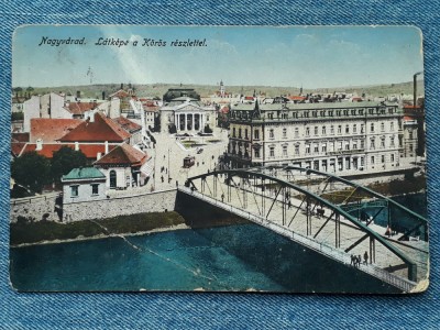 484 - Oradea jud. Bihor / carte postala 1915 / Nagyvarad / podul peste Cris foto