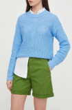 United Colors of Benetton pantaloni scurti femei, culoarea verde, neted, high waist