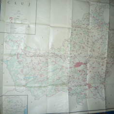 Harta mare - Judet CLUJ ,dim.=130x125cm RSR 1984 Inst.Geodezie si Organizarea