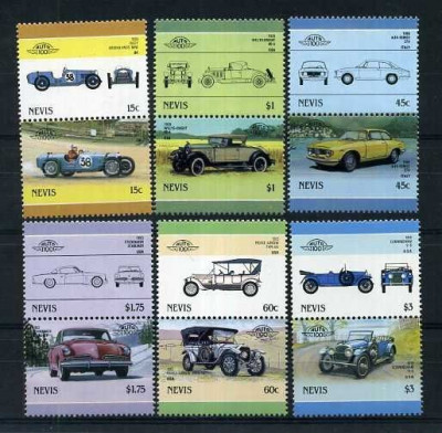 Nevis 1986 Cars, Automobiles, 6 pairs, MNH E.201 foto