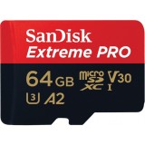 Card Memorie microSDXC SanDisk Extreme Pro, 64Gb, Clasa 10 / UHS-1 U3, Cu Adaptor SDSQXCU-064G-GN6MA