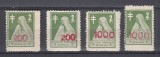 ROMANIA 1934-1947 TIMBRE DE AJUTOR ASISTENTA SOCIALA REGINA MARIA DATI PENTRU TUBERCULOSII DIN ROMANIA 2 LEI VERDE SUPRATIPAR ROSU VARIETATE STARE MNH