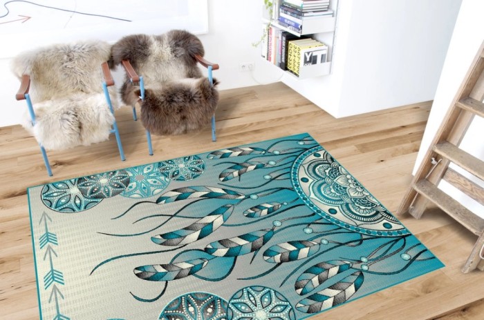 Covor Modern, Kolibri Pene 11617 , Diferite Dimensiuni, Turcoaz - 240x340 cm