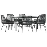 Cumpara ieftin Set de sufragerie de gradina 7 piese neagra sticla polirattan