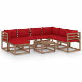 VidaXL Set mobilier de grădină cu perne roșii, 8 piese