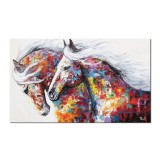 Tablou cai living pictat manual, Principesa si Amadeus, 100x60cm ulei pe panza in cutit efect 3D, gata de agatat pe perete