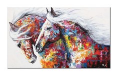 Tablou cai living pictat manual, Principesa si Amadeus, 100x60cm ulei pe panza in cutit efect 3D, Valentin Pop