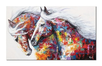 Tablou cai living pictat manual, Principesa si Amadeus, 100x60cm ulei pe panza in cutit efect 3D, gata de agatat pe perete foto