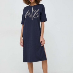 Armani Exchange rochie din bumbac culoarea albastru marin, mini, drept
