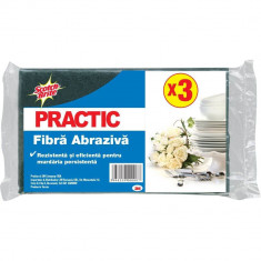 Laveta Practic SCOTCH BRITE din Fibra Abraziva, 3 Buc/Set, 1.5x21x18 cm, Fibra Abraziva pentru Bucatarie, Culoare Verde, Laveta Practica, Lavete Pract