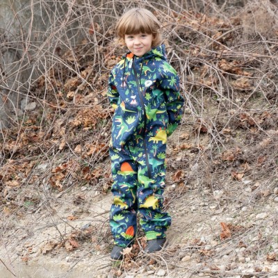 Salopeta impermeabila pentru copii Kidscare, cu protectie la vant si ploaie cu imprimeu Dinozauri foto