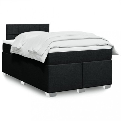vidaXL Pat box spring cu saltea, negru, 120x200 cm, textil 3288157 foto