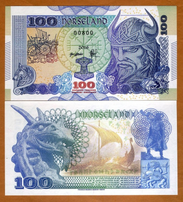 !!! RARR : NORSELAND = FANTASY NOTE = 100 KRONER 2016 - UNC foto