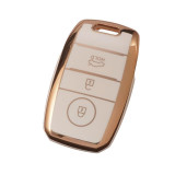 Husa Cheie Kia Sportage, Smartkey, 3 Butoane, Tpu, Alba cu contur auriu AutoProtect KeyCars, Oem